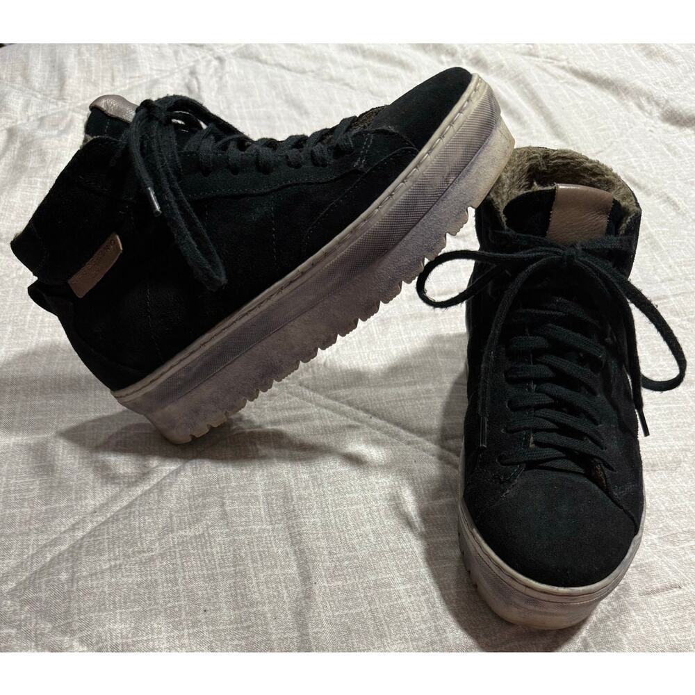 Liebeskind Berlin Platform Sneakers  Distressed Shearling Womens Sz 7 / 37 Black